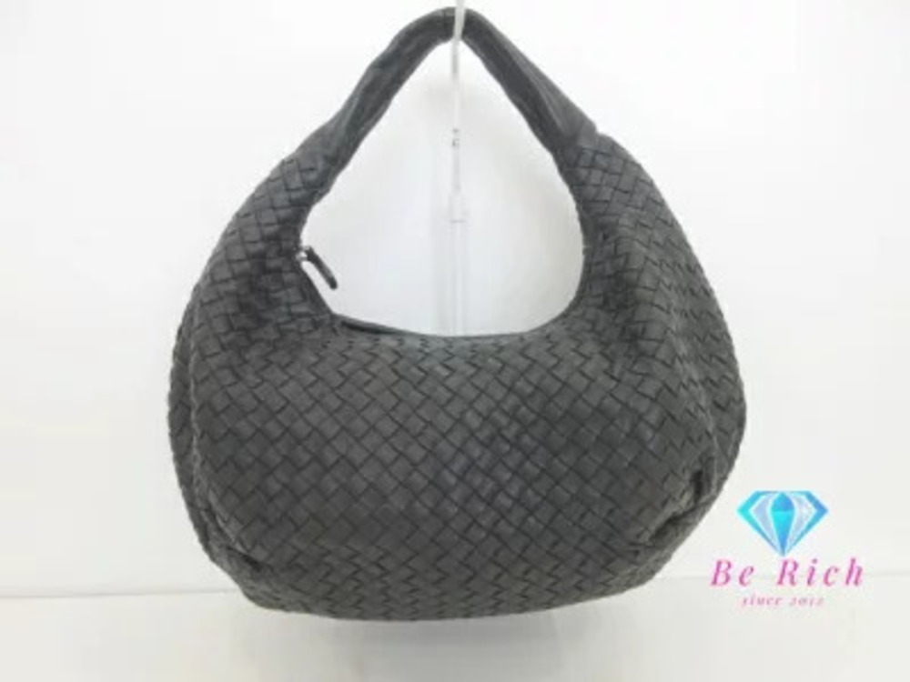 Bottega Veneta Intrecciato Shoulder Bag Black Leather Handbag